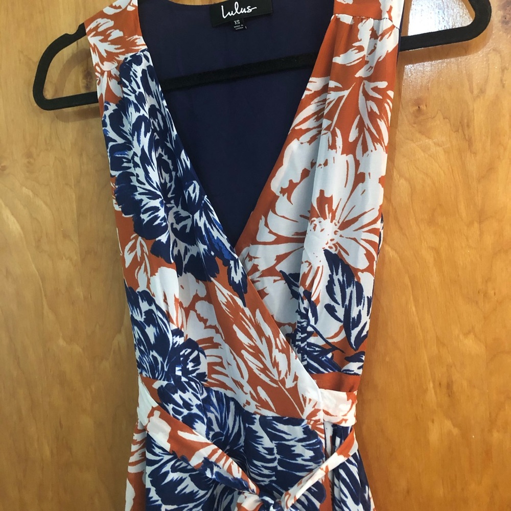 Lulu’s Orange Floral High-Low Wrap Dress 🧡💙 NWT - Picture 6 of 9